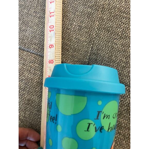 CAPE SHORE new travel mug plastic printed front Crabby patty coffee 8" tall blue - Picture 2 of 9